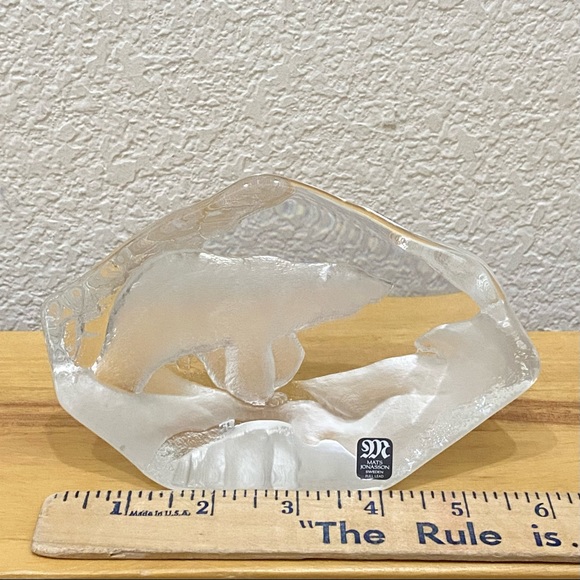 Mats Jonasson Sweden Full Lead Crystal Clear Polar Bear Signed Paperweight - Picture 4 of 12